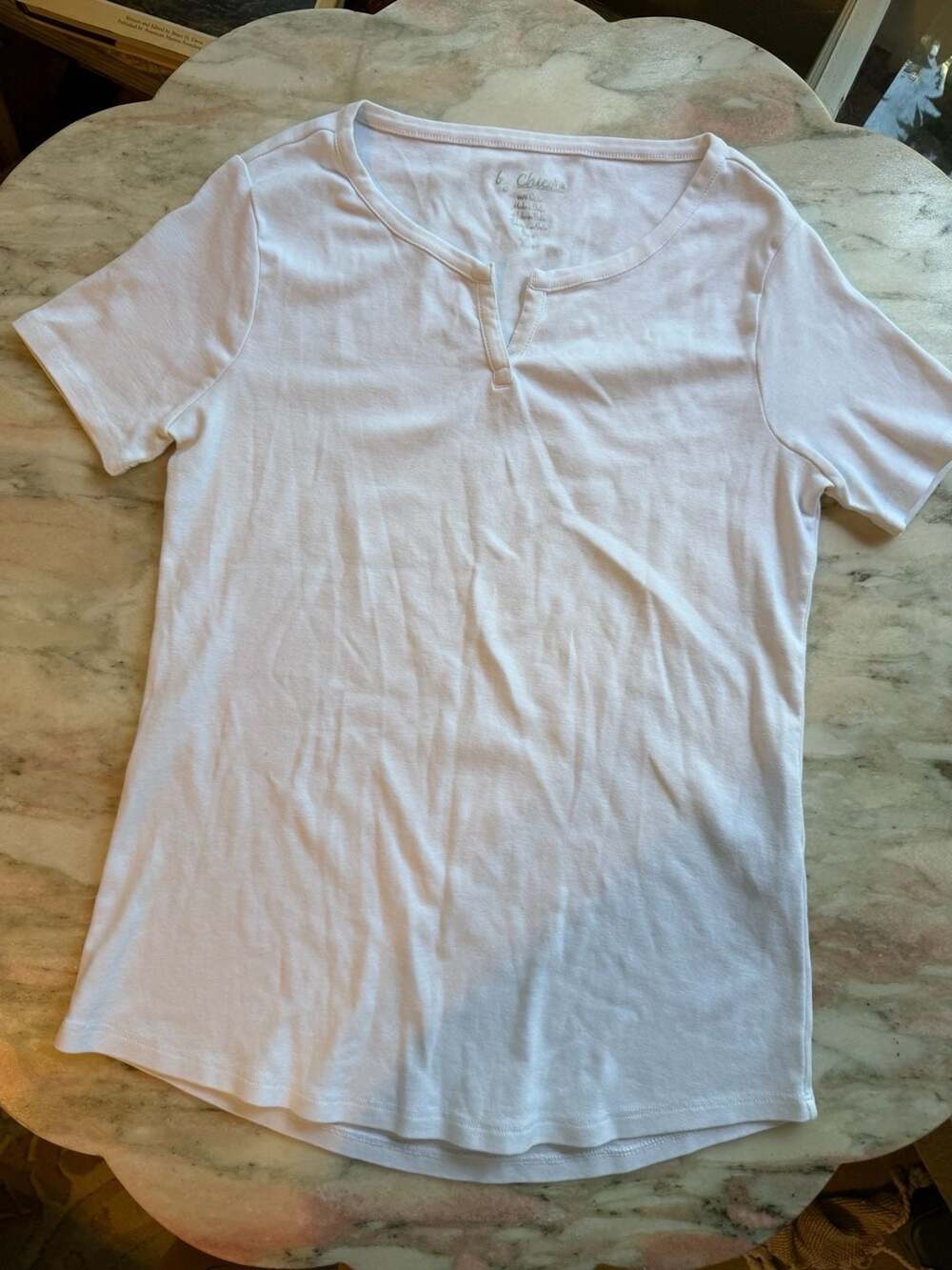 By Chico's White 100% Cotton Short Sleeve Notch Neck Tee Size 0